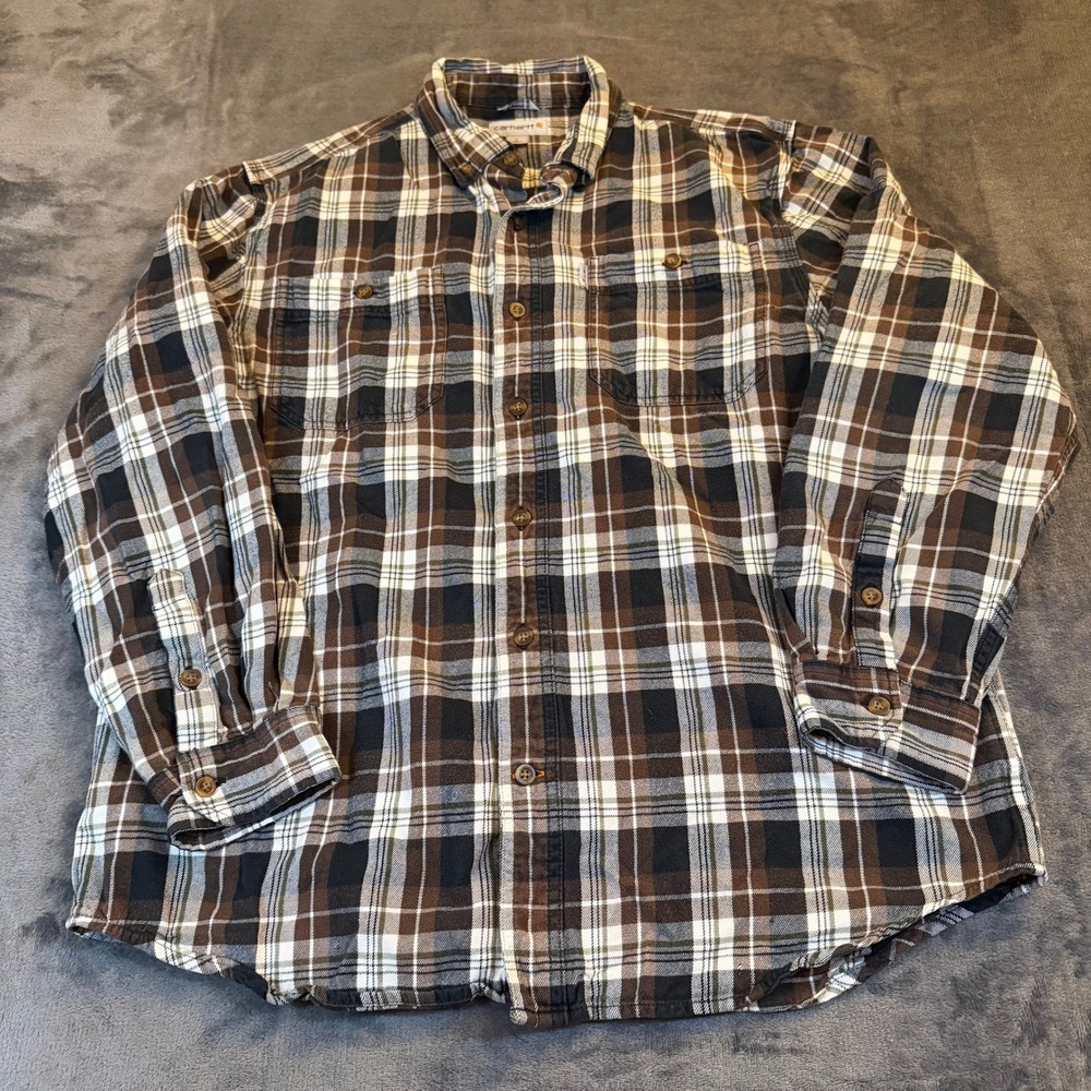 Carhartt Relaxed Flannel Shirt Long Sleeve Button Up Double Pockets Mens Large